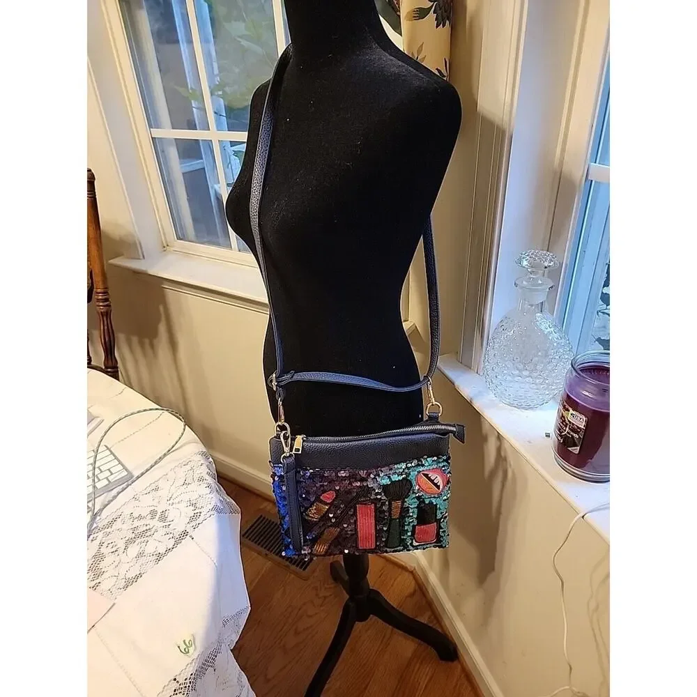 Festive Sequinned Cross‎ Body Makeup Bag Purse Clutch